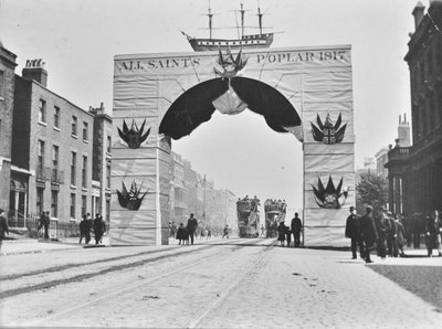 Temporary archway, Victoria Diamond Jubilee, East India Dock Road, 1897 by English Photographer